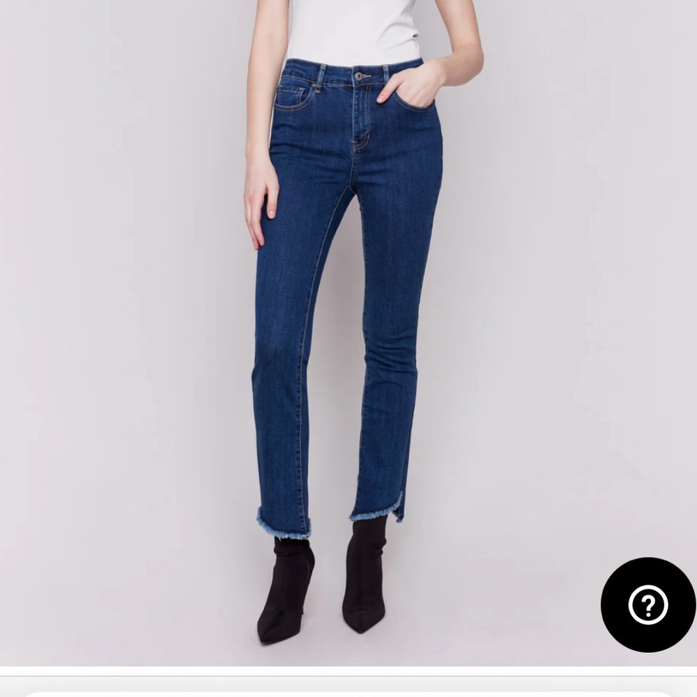 CHARLIE B Bootcut Jeans with Asymmetrical Hem Color Indigo Size 14